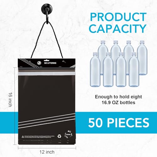 Image of Disposable Car Trash Bag - Large Capacity - Car Garbage Bag Hanging from Headrest - Easy to Stick-On, Leakproof, Smellproof Car Trash Can - Ideal for Travel, Camping, and Home Use (All Black, 50)