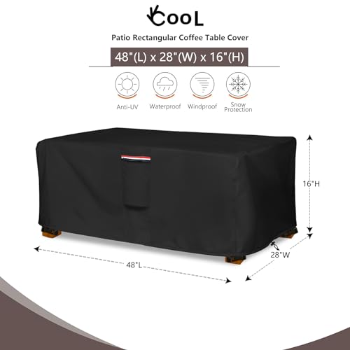 Outdoor Coffee Table Cover,Waterproof Rectangular Patio Small Side Table Cover,48 x 28 x 16 inch, Outdoor Table Covers Waterproof Rectangle,Black by okcool - Image 2