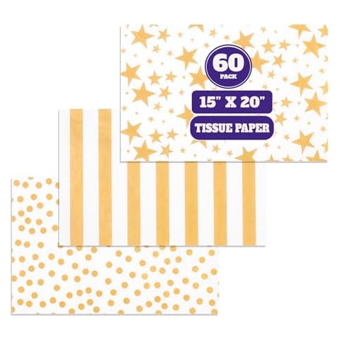 60 Sheets Gold Tissue Paper for Gift Bags - Versatile 15x20 inch White and Gold Christmas Wrapping Paper, Patterned & Printed for Festive Gift Wrap Cover