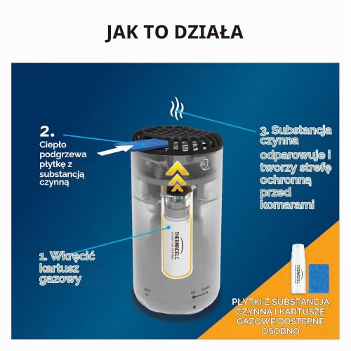 Thermacell Protect urządzenie podstawowe bez płytek z substancji czynnych, innowacyjna ochrona przed komarami, nowoczesne wzornictwo, do ogrodu, na taras, kemping, grafitowy