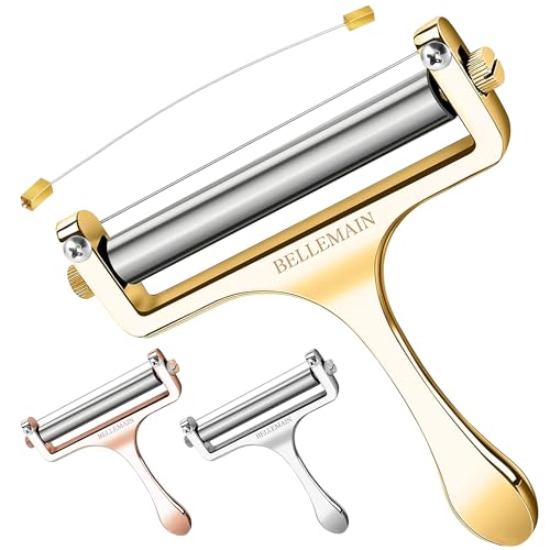 Image of Bellemain Stainless Steel Wire Cheese Slicer - Adjustable Cheese Cutter for Cheddar, Gruyere, Raclette, Mozzarella Cheese Block, Gold