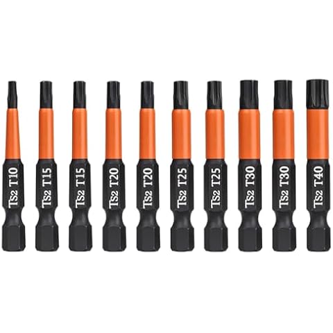 Teocpai 10Pcs Torx Bit Set, Magnetic Torx Head Screwdriver Drill Bit, 1/4'' Hex Shank S2 Steel Impact Torx Bit Set 2'' Length, T10, T15, T20, T25, T30, T40 Cover