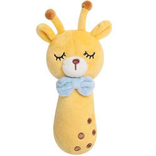 Image of TILLYOU Plush Rattle Toys for Baby - Soft Plush Stuffed Animal Rattle for Newborns, Rattle Shaker Set for Infants, Gifts for Girls Boys, Shaker & Teether Toys for 3 6 9 12 Months, Grey(Yellow)