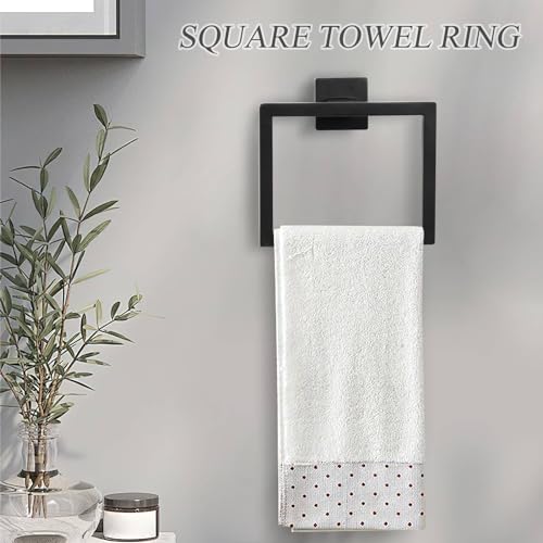 5 Pieces Towel Bar Set Matte Black Bathroom Hardware Accessories Set Include Towel Rack TP Holder Towel Ring Coat Hooks Stainless Steel Wall Mounted Towel Holder Set for Bathroom,23.6 in - Image 4