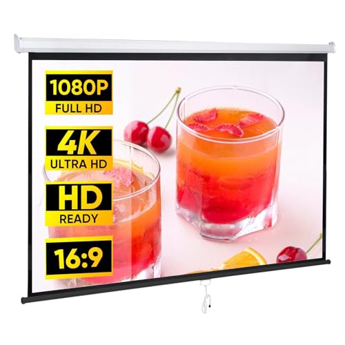 Portátil Pantalla De Proyector Manual Enrollable 60 72 Pulgadas, Tela De Proyección Para Interior Exterior Cine Familiar Oficina Casa, Colgante De Pared/techo, Con Bloqueo Automático(72inch 16:9)
