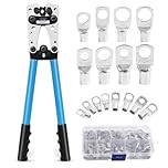 Polegas HX-50B Battery Cable Lug Crimping Tool Kit, Wire Crimping Tool with 60 PCS Copper Ring Terminals for Crimping Wire Cable from 6-50mm² (AWG 10-1/0), Heavy Duty Crimper for Battery Wire Terminal