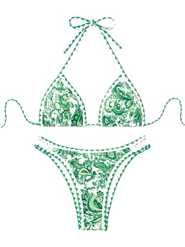 Image of BYFINECANY Women's Floral Printed Bathing Suit Halter Paisley Summer Swimsuit Bikinis Set