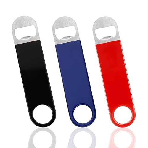 Tzylomirx 3 Pcs Steel Flat Bottle Opener, Heavy Duty Stainless Steel Beer Openers, 7 Inches Solid & Durable for Openers (Red Black Blue)