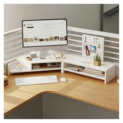 CSYQPDMBDL Soporte de Monitor de Esquina, Soporte for Monitor de computadora, Organizador de Mesa esquinero for escritorios en Forma de L, Soporte Elevador for TV(White)