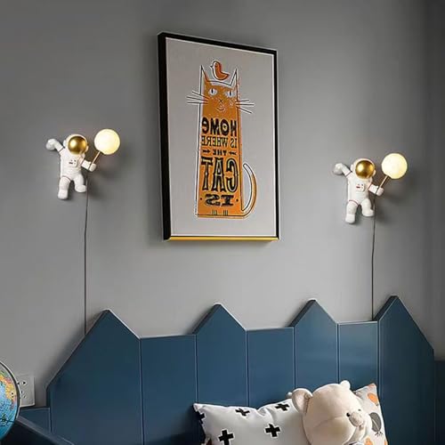 Lámpara de pared con astronauta lunar e impresión 3D moderna para dormitorio infantil 4