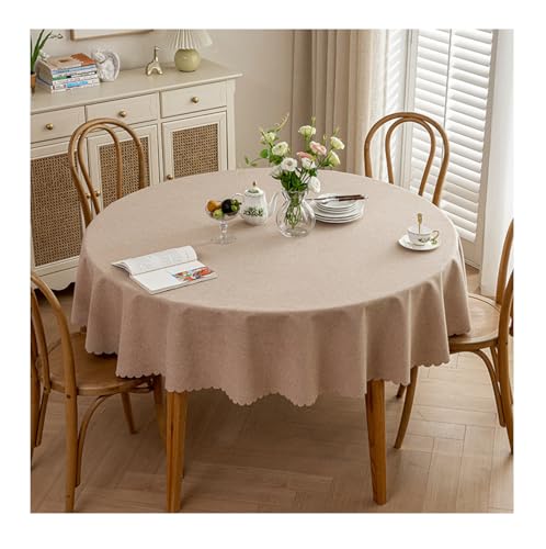 GOEXCPL Nappe Ronde Anti-Taches, Nappe enduite imperméable, Facile à Nettoyer, Brun Clair diamètre 180 cm