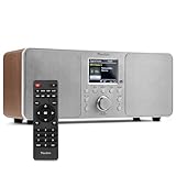 Audizio Genua DAB Digital Radio with Bluetooth, Wireless Streaming, Dual Alarm Clock Function, DAB+, FM Radio, USB Playback, Colour Display, Remote Control, Stereo Speakers 50W – Aluminium Silver