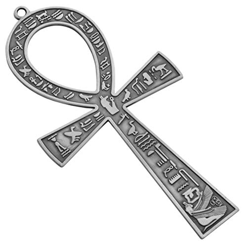 NileCart 7 in. large metal Egyptian ANKH Cross Made in Egypt with an ancient Egyptian hieroglyphic symbols on both sides (Antique Silver Tone) - image 2
