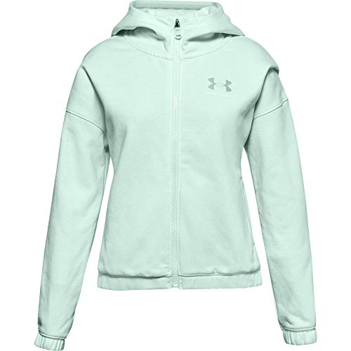 Under Armour Girls' Rival Fleece Full Zip Hoodie , Seaglass Blue (403)/Comet Green , Youth Medium