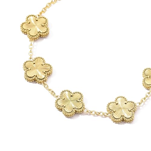 Four Leaf Clover Bracelet for Women 14K Gold Plated Stainless Steel Link Bracelet Wrist Jewelry2