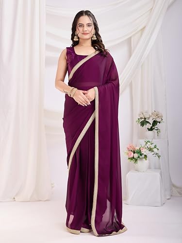 Buy Ekasya Women Rangoli Silk Wine Solid Pattern Ready To Wear Pre-Stitched Saree With Unstitched Blouse (E2086_1) at Amazon.in - Image 3
