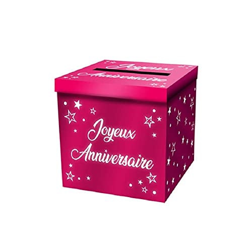 URNE JOYEUX ANNIVERSAIRE PAILLETEE FUCHSIA