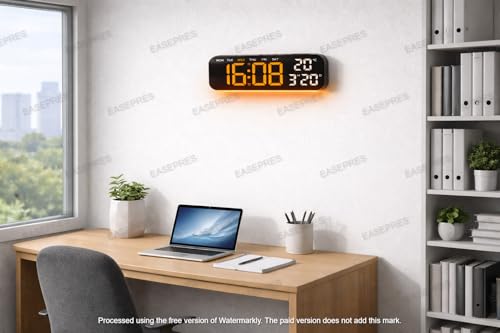 Image of EASEPRES Digital Wall & Table Clock, RGB Bottom Light, Type-C Charging, Dual Alarm, Date, Day & Temperature Display, 12 /24 Hour Format, for Bedroom, Table, Home,Office (Orange, 10 inch)