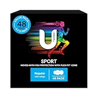 U by Kotex Sport Ultrathin Pads Regular with Wings 48 Count (4 x 12 Pack) - Packaging May Vary