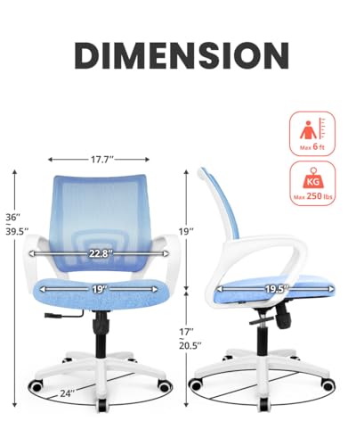Image of NEO CHAIR Office Desk Computer Chair Ergonomic Mesh Gaming Cushion Seat with Comfy Lumbar Mid Back Support Adjustable Height Swivel Rolling Wheels for Home Task (Sky Blue)