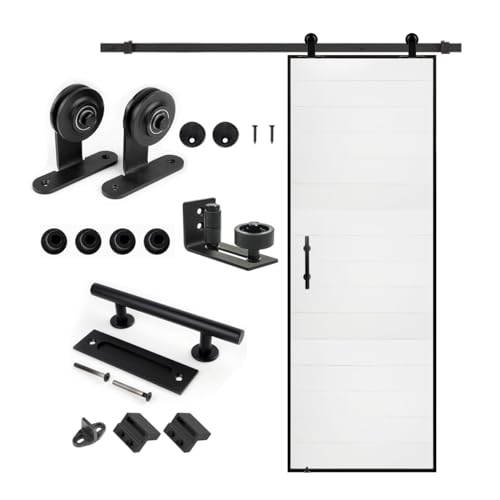 Image of S&Z tophand 28 in. x 84 in. White Lacquer Barn Door with 5FT Sliding Door Hardware Kit, 20 - 42in Stainless Steel Frame Modern Style Barn Door /Sliding Door /Simple Assembly is Required