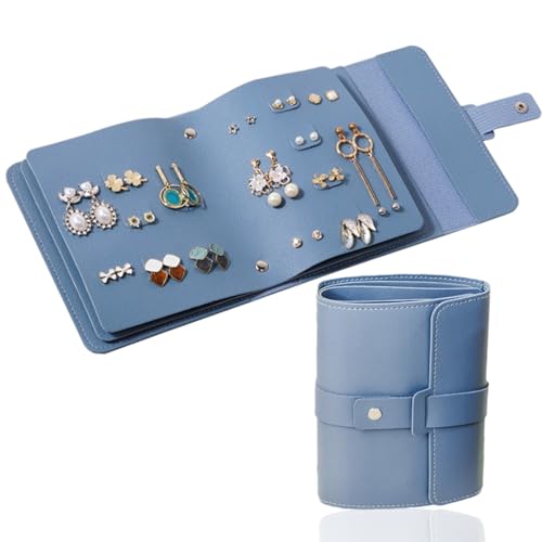 KASESSS Earring Storage Organiser, PU Leather Book for Jewellery Organiser, Portable Earring Holder, Earrings Organiser Book, Earing Holder, Jewellery Storage for Necklaces, Bracelets, Blue