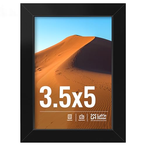 LaVie Home 3.5x5 Picture Frame for Wall Display, 3.5x5 Black Picture Frame with HD Plexiglas, 3.5 x 5 Matted Frame 1 Pack, Display Frame for Vertical or Horizontal, Classic Collection