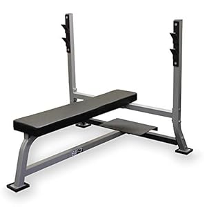 Valor Fitness BF-7 Olympic Weight Bench Press with Spotter Stand, 2 Safety Catches Max Weight 500 lbs – Flat 3″ Thick Pad – Power Lifting Barbell Workout, Strength Training Home Gym Equipment-Optional Barbell and Weights