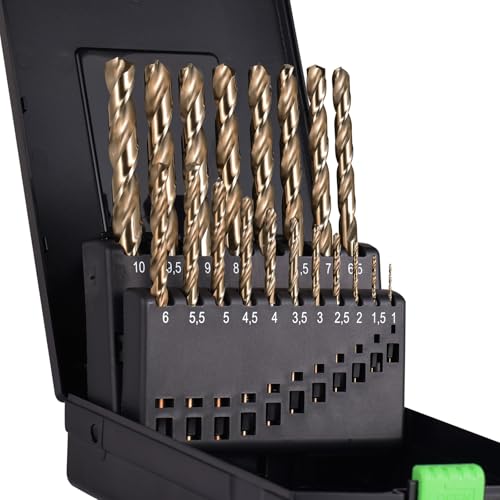 Yeahsoou Cobalt Drill Bits Set 19Pcs (1mm-10mm) M35 HSS Metal Drill Bits for Hard Steel with Index Storage Box