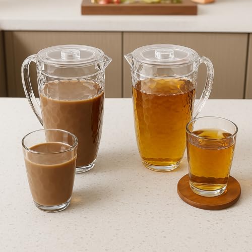 ZIVONA 84 oz Crystal-Clear Pitcher with 4 Tumblers Set, BPA-Free Food-Grade Jug with 3-Position Lid & Spout – Large Beverage Pitcher for Party, Iced Tea, Lemonade, Sangria, Fridge– Teal Blue by ZIVONA - Image 2