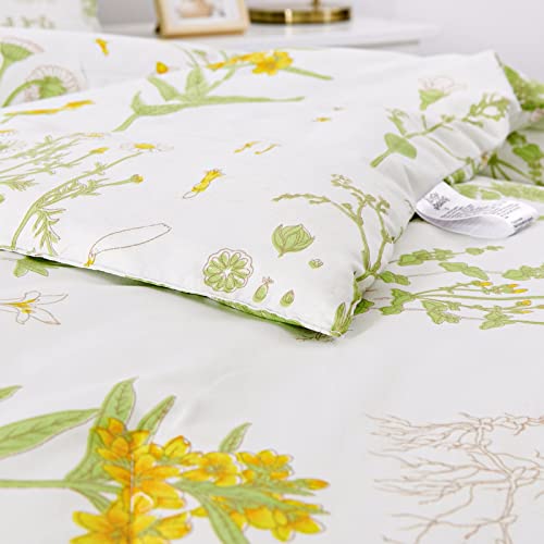 Floral Comforter Set Queen,Sage Green Botanical Comforter With 2 Pillowcases,Yellow Flower And Green Leaves Print 3 Pieces Bedding Set For All Seasons Queen 90"X90" #TOP5