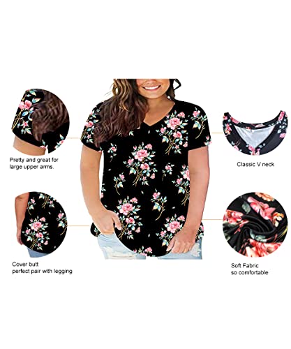 Image of RITERA Women Plus Size Tops Tie Dye V Neck Shirt Floral Camo Summer Short Sleeve Tunic Oversized Ladies Blouse XL-5XL