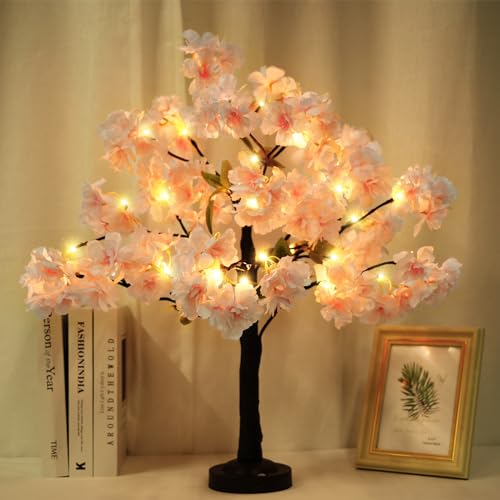 VirtuGro 24IN Cherry Blossom Tree Light, 36 LED Lights Tabletop Tree with Timer Pink Flower Tree Lamp with USB Plug or Battery Operated for Home Wedding Party Indoor Decoration