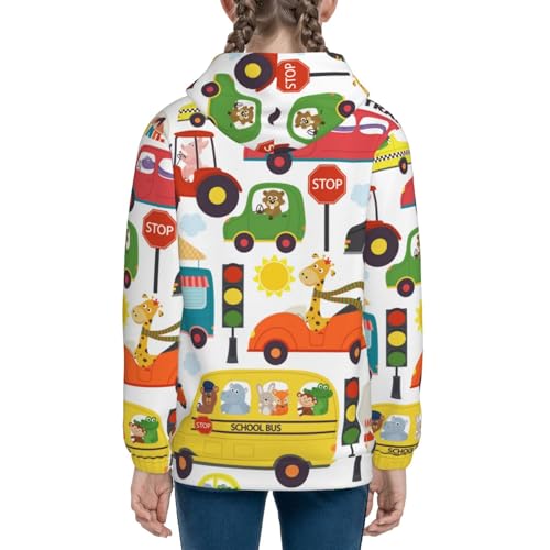 Transports with Animals Kid Hoodies Boys Zip Up Sweatshirts Girls Pullover with Pocket 5