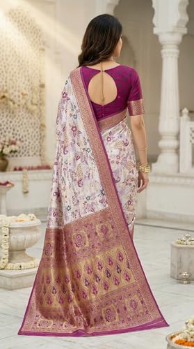 Image of C J Enterprise Women's Kanjivaram Style Soft Silk Saree Heavy Zari Woven Traditional Wedding Saree with Blouse Piece (Morpankh)