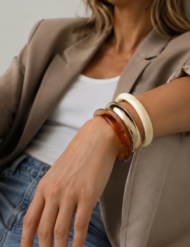 Image of Chunky Gold Bangle Bracelets for Women, Dainty 14k Gold Plated Big Stackable Bangles Set, Trendy Statement Cuff Bracelet Stack Fashion Jewelry Gifts