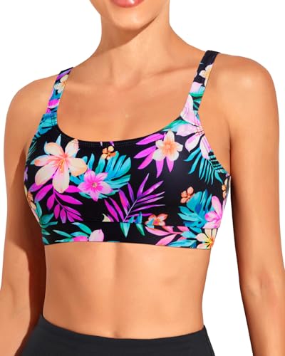 Image of Tempt Me Women Sports Bra Swim Crop Tops Only | Scoop neck, Bathing suits top, Removable cups, Adjustable straps