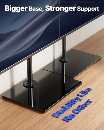 Image of HUANUO Dual Monitor Stand with Laptop Desk Mount, Freestanding Glass Base