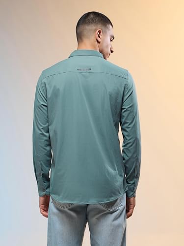 Image of TECHNOSPORT Men's Polyester Slim Fit Solid Casual Shirt with Ts Lytra