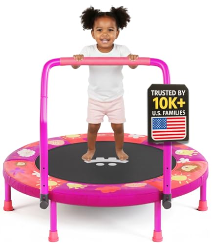 Happin Mini-Trampolin für Kinder, 91,4 cm, für den Innenbereich, mit abnehmbarem schaumstoffgepolstertem Lenker, geräuschfreier, robuster Stahlrahmen und Sicherheitspolster, Trampolin für Kleinkinder