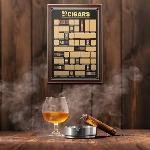 EIHFHIE Cigar Bucket List Scratch Off Poster,Top 50 Cigar List,Gift For Cigar Lover, Cigar Collectors,Bar & Pub,Man Cave or Game Room (12x18 In) - Image 4