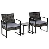 SITZGRUPPE: Das Lounge Gartenmöbel Set beinhaltet einen Tisch und zwei Stühle samt Sitzkissen. Geeignet ist es für den Einsatz im Innen- oder Außenbereich.