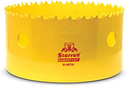Starrett Deep Cut Hole Saw - DCH0438 Heavy Duty Bi-Metal with Extra Cobalt HSS Teeth - For Metals Wood Cast Iron Fibreglass Plastic Materials - 111mm