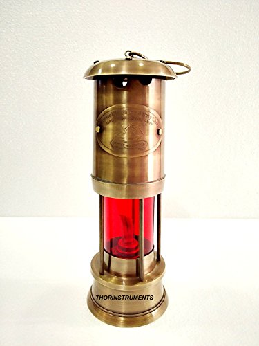 Antique Brass Miner Lamp Nautical Maritime Ship Boat Miner Red