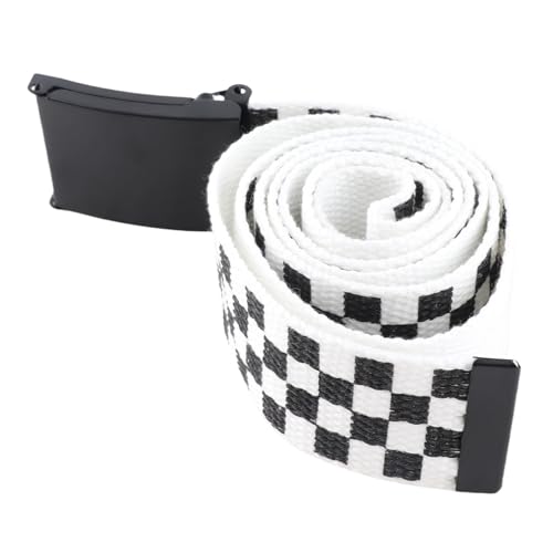 Checkered Belt, Adjustable Canvas Web Plaid Belt Cuttable Black White Grid Strap for Men Boys Black Flip Top Buckle Military Style Belts for Casual, Outdoor, Tactical, Workwear,
