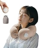 Ursprung【柔道整復師監修】ネックピロー 飛行機 コンパクト ポンプ式 首枕「20秒で簡単に膨らむ！」 360°ネックサポート 3段階サイズ調節可能 軽量 収納バッグ付きクッション 柔らかい 洗える可能 車 新幹線 長距離 旅行 携帯枕 U型ネックピロー (ふつうサイズ(730×145mm)
