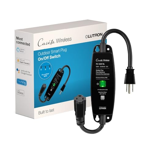 Lutron Caséta Weatherproof+ Outdoor Smart Plug On/Off Switch | Works with Alexa, Google Assistant, Ring, Apple HomeKit (smart hub required) | for Landscape and String Lighting | PD-15OUT-BL | Black by Lutron - Used condition - CA$79.15