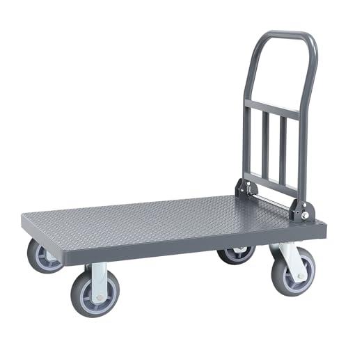 Bai You Mei Carro de Plataforma Plegable 500kg Ruedas Grandes Carretilla de Carga Camión de Transporte Carrito Plataforma de Mano Transporte Anticolisión para Mudanzas Almacén Industrial (90 x 60 cm)