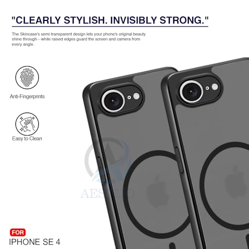 Image of AESTMO iPhone 16E / SE 4 Back Cover | 360 Protection | Matte Frosted Hard Back Translucent | Compatible with MagSafe Accessories for iPhone 16E / SE 4 (Smoke Black Matte PC+Black TPU Bumber)