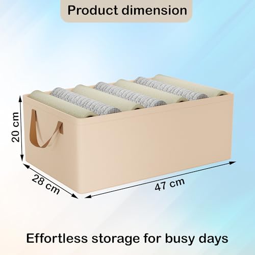Image of Kuber Industries Pack of 4 Foldable Cloth Organizer for Storage with Steel Frame & Sturdy Handles | Space-Saving Dress Organizer Boxes for Cupboard, Shelves & Wardrobes | LJ-2-BG | Beige